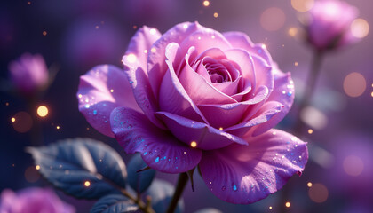 Wall Mural - A purple rose with glitter on it is the main focus of the image