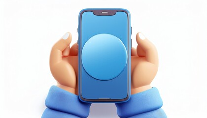 Poster - A pair of hands holds a smartphone displaying a blue circular icon on a plain background.