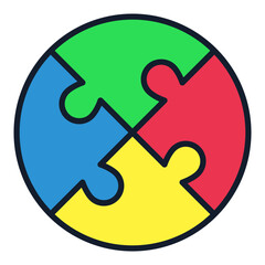 Poster - Puzzle Circle vector Jigsaw Puzzles colored round icon or design element
