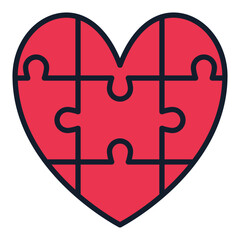 Poster - Red Heart of Jigsaw Puzzle Pieces vector colored icon or logo element