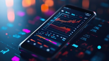 Poster - Smartphone Displaying Stock Market Data with a Red Line Graph