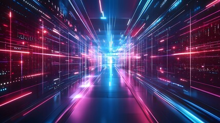 Abstract digital background with colorful glowing lines and futuristic elements, representing technology in a data center or internet network concept