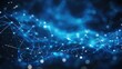 © visoot - An abstract digital network with glowing blue lines and dots on a dark background. The lines form a geometric web-like pattern connecting multiple bright node, digital communication and data exchange.