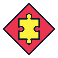 Poster - Yellow Jigsaw Puzzle Pieces minimal vector colored icon or logo element