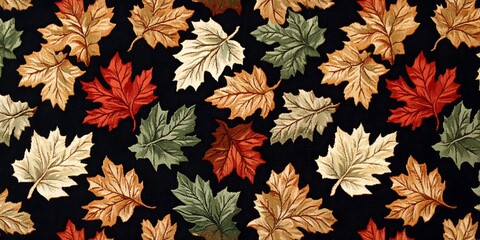 Canvas Print - A seamless pattern of autumn leaves in various shades of green, orange, and red.