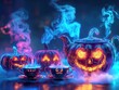 © NEW KUNG - Neon Halloween Tea Party with Pumpkins and Teapot