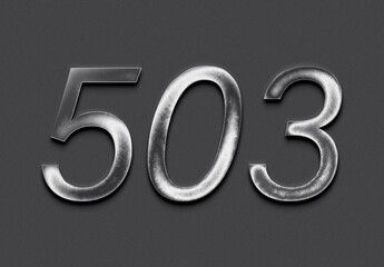 Wall Mural - Chrome metal 3D number design of 503 on grey background.