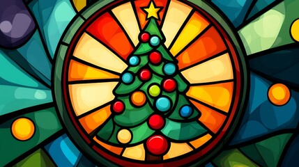 Wall Mural - Colorful stained glass Christmas tree ornament.