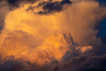 Poster - Fantastically beautiful sunset sky with lush and large clouds. Spectacular red sunset.