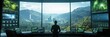 © Анатолий Сав - A climate change analyst monitors real-time data in a futuristic control room with green landscapes and eco-friendly cities visible. Generative AI