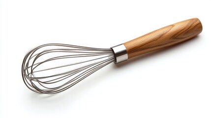 Kitchen Whisk. Whipped Cream Mixer Device with Wooden Handle for Cooking