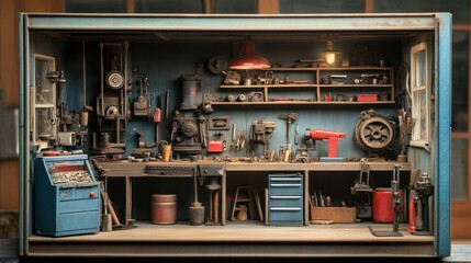 Poster - A Detailed Miniature Model of a Vintage Workshop