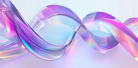 Fototapete - Abstract background iridescent glass ribbon, 3D rendering illustration of futuristic abstract background with holographic lines and curved shapes on white. Abstract futuristic geometric shape gradient