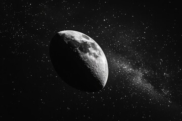 Wall Mural - new moon in galaxy. a stunning capture of space with moon in black and white background