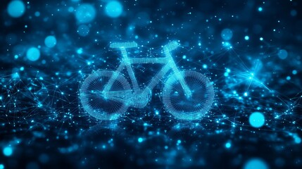 Digital Bicycle On Blue Technology Background. Abstract Eco-Friendly Transport Illustration.