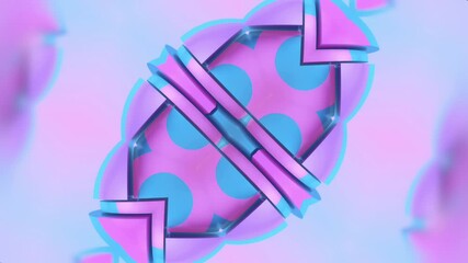 Poster - Symmetrical pattern of multilayered objects in bright pink and blue. 3d render