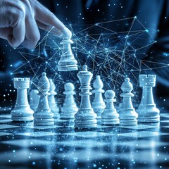 Poster - Strategic Business Planning Chessboard Network Concept With Human Hand Making A Move