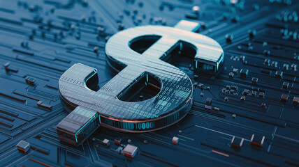 Wall Mural - Digital Dollar Sign on Circuit Board