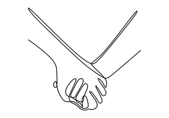 Wall Mural - One Line Drawing of Two Hands Clasping Each Other, Symbolizing Unity and Connection.