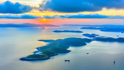 Wall Mural - Beautiful sunrise at the Straits and Bay with boats, the sun is just rising