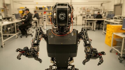 Poster - Engineers Collaborating in High-Tech Robotics Lab