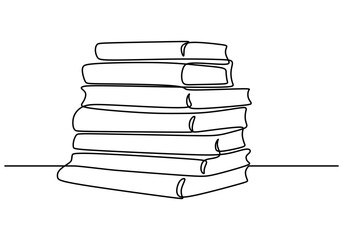 Wall Mural - Continuous line drawing of a pile of books. Illustrating a treasure trove of stories.