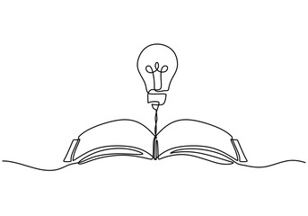 Wall Mural - one line drawing of a light bulb on a book. highlighting creativity and enlightenment.