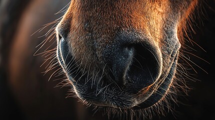 Wall Mural -   A close-up of a horse's nose, tilted to the side of its face