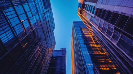 Wall Mural - Three Skyscrapers with Glass Facades and a Blue Sky