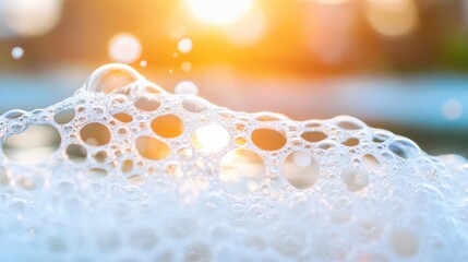 Poster - Delicate soap bubbles and foam catch the warm sunlight, creating a mesmerizing display of colors and reflections in nature