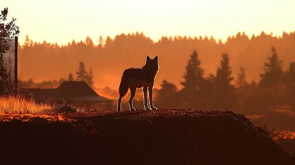 Canvas Print -   A single figure perched atop a rock, surrounded by trees as the sun sets behind them