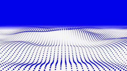 Poster - Abstract digital blue particle dots wave background. Abstract wave halftone black and white. Futuristic moving dots, hi-tech and big data visualization