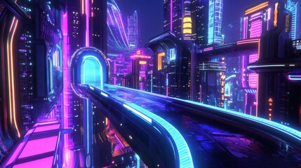 Poster - Futuristic Neon Cityscape