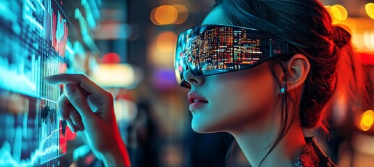 Poster - A holographic financial advisor projecting real-time stock market data and predictions