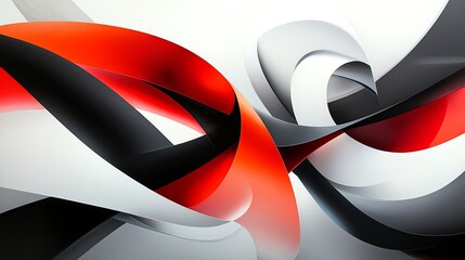 Poster - Abstract design featuring dynamic red, black, and white curved shapes creating a modern, sleek aesthetic and a sense of motion.