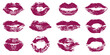 © nosyrevy - Set of lips imprint, dark pink lipstick kiss. Vector illustration