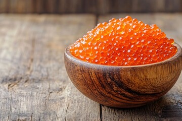 Wall Mural - Pike caviar or roe in the bowl on wooden background - generative ai