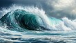 © almeera - Majestic Ocean Wave Crashing Under a Dramatic Sky