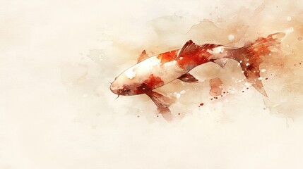 Poster -   Watercolor koi fish with red and white spots on its body