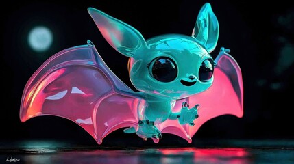 Canvas Print - Cute Cartoon Glass Bat with Pink Wings