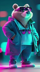 Wall Mural - Cool Bear in Neon Lights