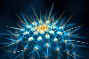 Close-up of a cactus with sharp spines and a blue-green hue.