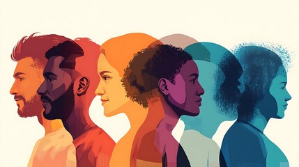 Aufkleber - Diverse group of people in profile, facing right, with a colour gradient.