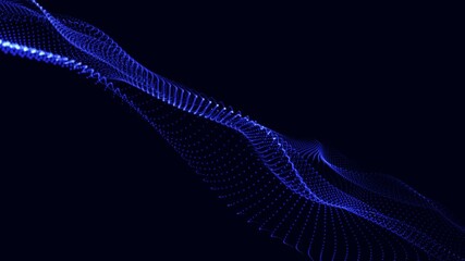 Poster - Abstract technology background with blue futuristic dotted and wavy lines. Seamless looping, hi-tech glowing motion design. Digital technology and innovation concepts