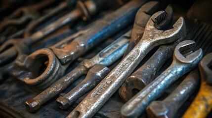 Poster - A Pile of Old Rusted Wrenches and Other Tools
