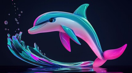 Wall Mural - Neon Dolphin Leaping Through Water