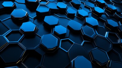 Poster - Abstract blue hexagonal pattern creating a modern texture in a digital landscape with depth and dimension