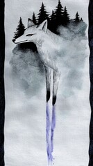 Poster - Watercolor Illustration of a Fox Disappearing in the Fog