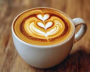 Latte art is the art of creating patterns on the milk foam in a latte. It reflects the creativity and attention to detail, perfect for advertising, cafes or products related to lifestyle and coffee.