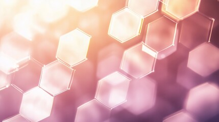 Poster - abstract hexagonal patterns with a soft bokeh effect in warm pastel colors creating an ethereal atmo